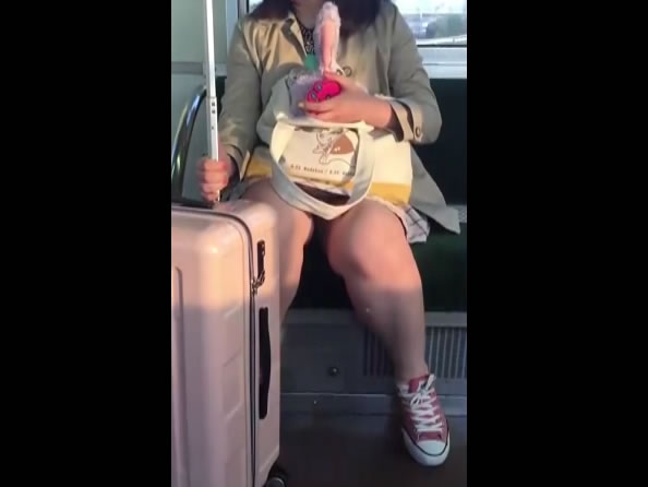 【電車JKパンチラ盗撮】家出中!?荷物がやたら多いロリ少女を電車内で発見。対面からパンツを盗撮するべく太ももの間をこっそり隠し撮り。肉厚ぽっちゃりの太ももの奥にチラリとパンツが。